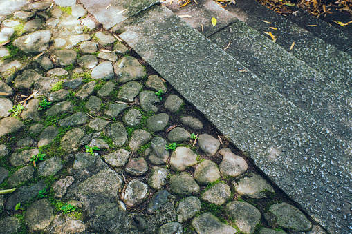 Traditional Japanese cobblestone pavement.