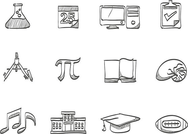 skizze icons-mehr schule - teaching music learning sign stock-grafiken, -clipart, -cartoons und -symbole