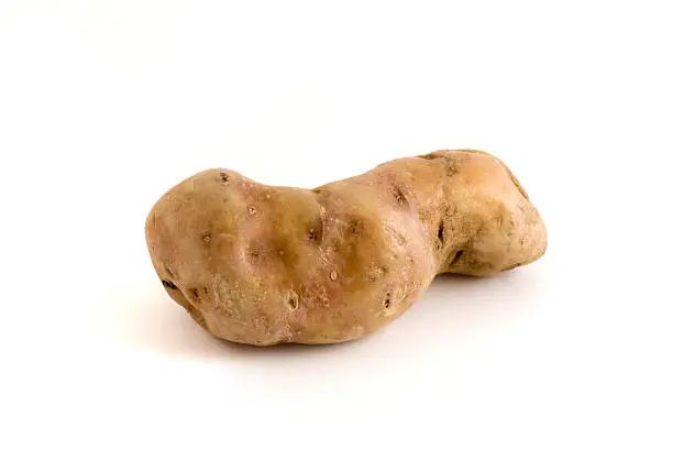 Single misshapen potato isolated on a white background