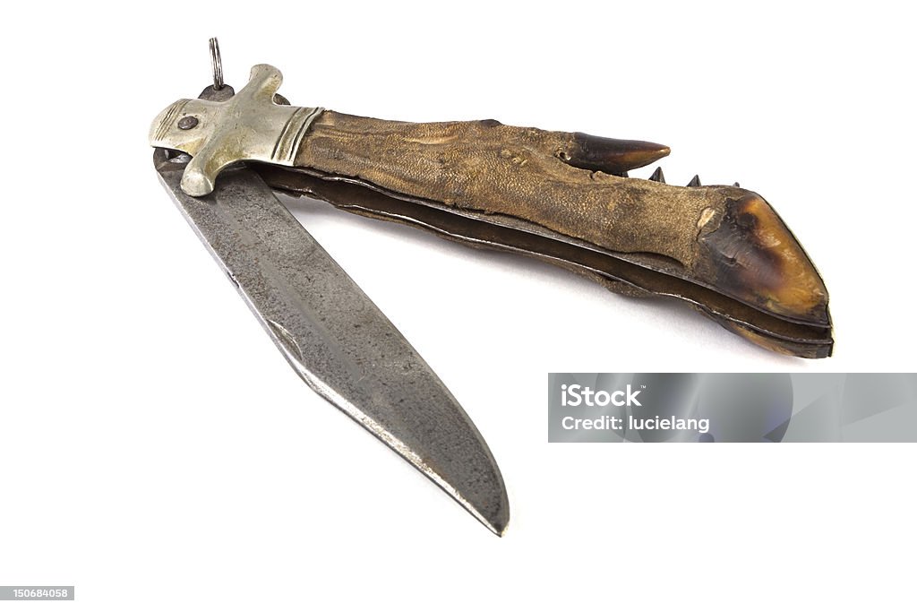 Old hoof hunting knife Old hoof hunting knife over white Knife - Weapon Stock Photo