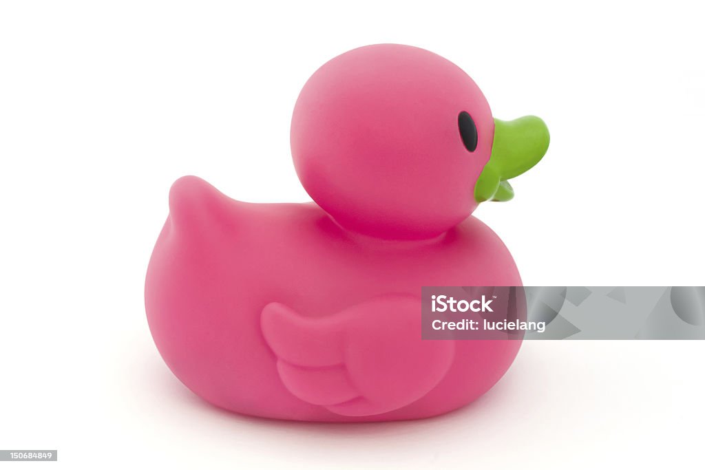 Um pato de borracha na cor-de-rosa em branco - Foto de stock de Animal royalty-free