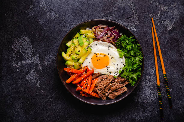 istock Traditional Korean dish Bibimbap: rice with vegetables beef and egg. 1506860254