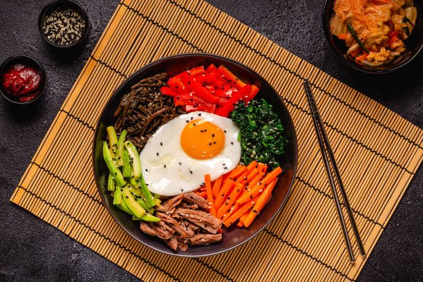 istock Traditional Korean dish Bibimbap: rice with vegetables beef and egg. 1506863028
