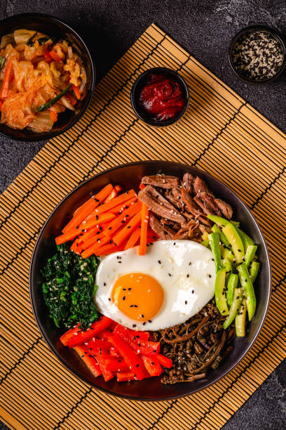 istock Traditional Korean dish Bibimbap: rice with vegetables beef and egg. 1506863640