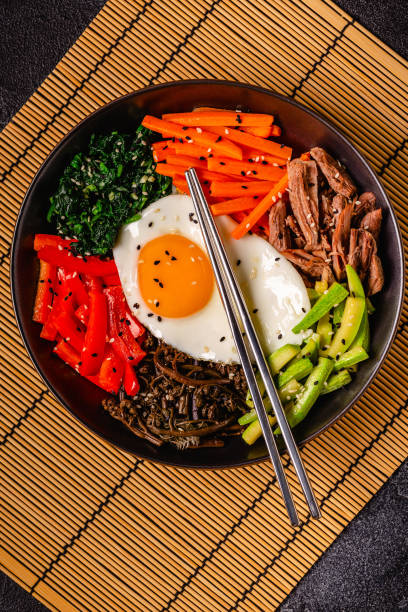istock Traditional Korean dish Bibimbap: rice with vegetables beef and egg. 1506863646