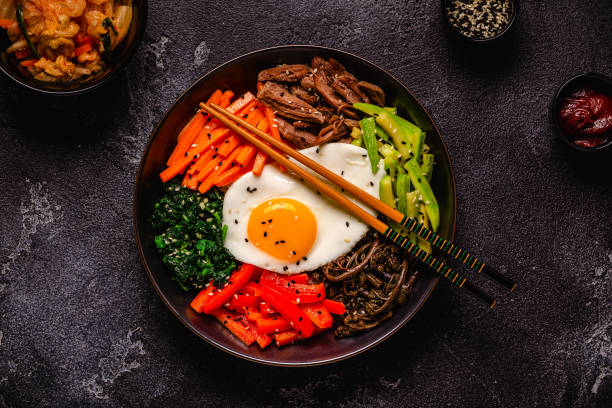 istock Traditional Korean dish Bibimbap: rice with vegetables beef and egg. 1506865264