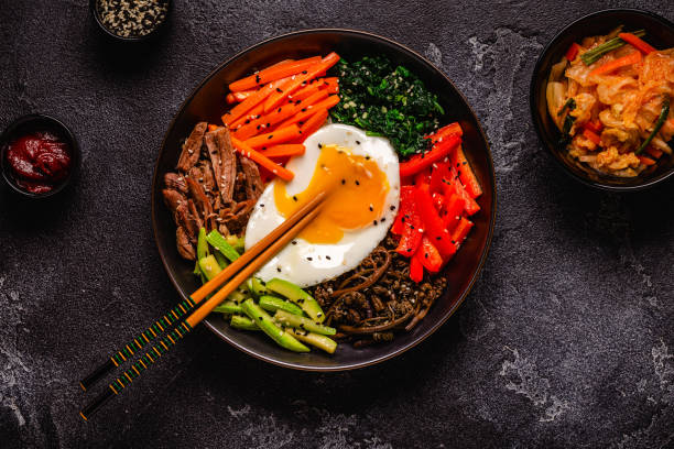 istock Traditional Korean dish Bibimbap: rice with vegetables beef and egg. 1506865265