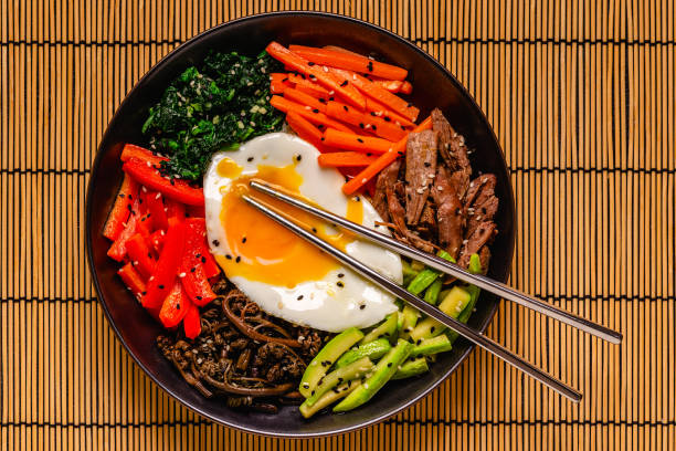 istock Traditional Korean dish Bibimbap: rice with vegetables beef and egg. 1506865834