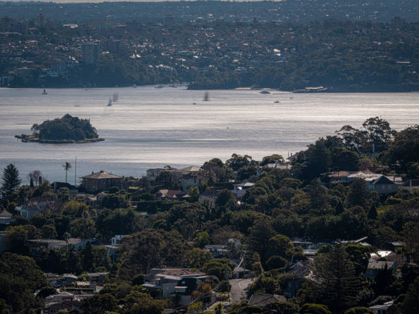 Panorama of Sydney‘s double bay cityscape A sunny weekend in Sydney, watching the sailboats on the sydney harbour bondi junction stock pictures, royalty-free photos & images