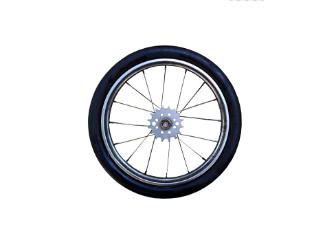 Black bicycle wheel isolated on white background