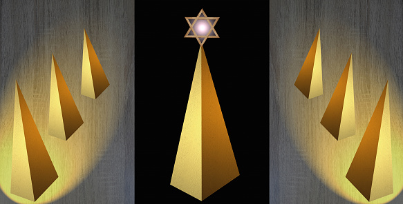 Star of David with in its center a luminous halo at the top of a prism   Prisms in decoration