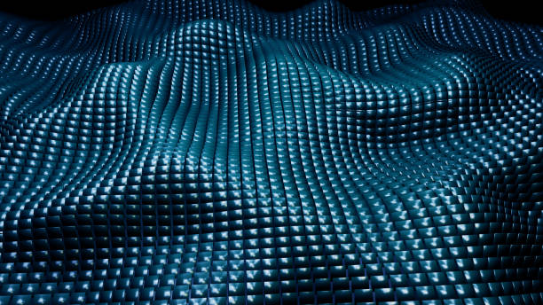 istock Dark blue mosaic background, 3d waves from square metal shapes, technology abstract modern wallpaper. 1506929770
