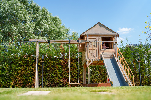 Empty colorful playground in a modern housing estate