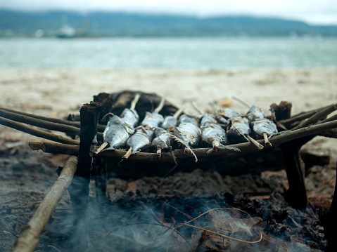 lots of fresh fish grilled on the beach