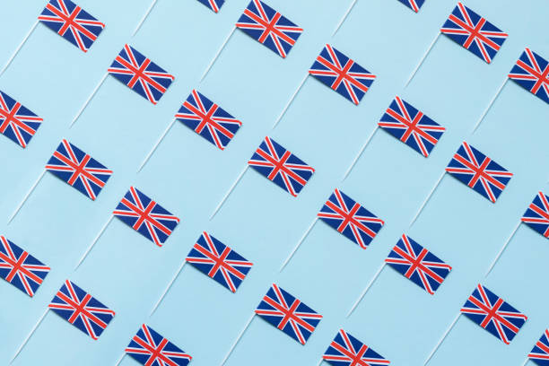 Flag Of United Kingdom Flag Of United Kingdom on blue background city of london flag stock pictures, royalty-free photos & images
