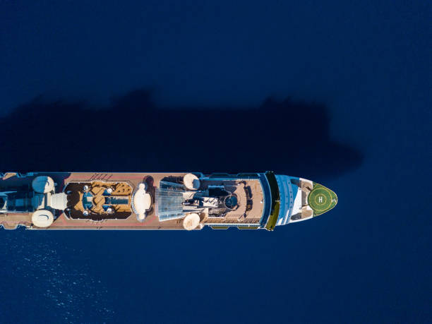 istock Top view from drone on luxury cruise ship in the blue sea 1507045502