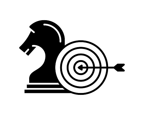 Chess strategy black line and fill vector icon with clean lines and minimalist design, universally applicable across various industries and contexts. This is also part of an icon set.
