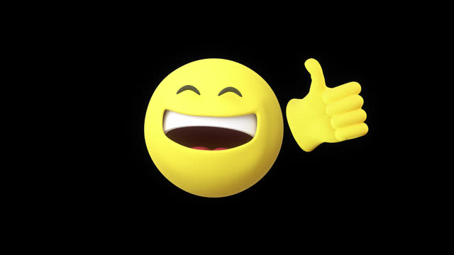 Happy smiley face with thumbs up, affirmative emoji animation with alpha channel