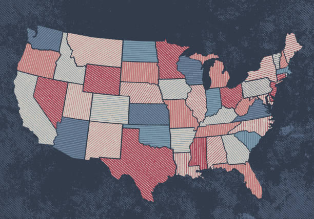 istock USA states map halftone lines texture - red and blue tones - dark background 1507130051