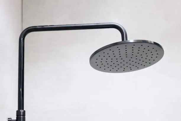 Close-up of a rain shower head in a bathroom. Modern sanitary equipment.