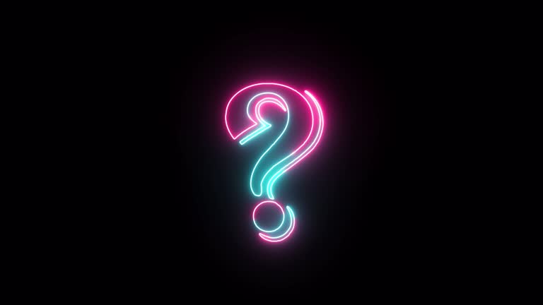 Question Mark, Neon Social Network, Media Platform Icons, Searching Asking Icon With Neon, Glowing Led Lights, Alpha Channel, Transparent, Shadow Overlay, Chroma, Apple Prores 4444