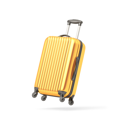 Suitcase plastic bag flying, creative journey concept. 3d illustration