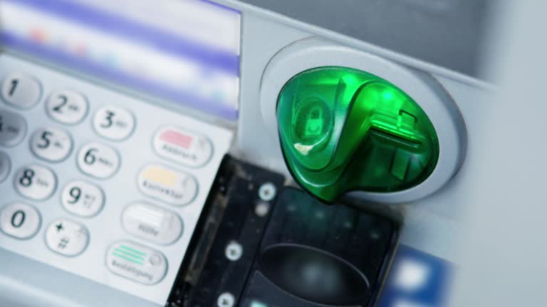 Card Credit In ATM Machine Close Up