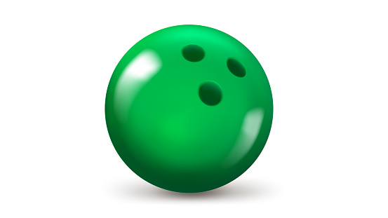 Green bowling ball isolated on white background. 3d vector illustration