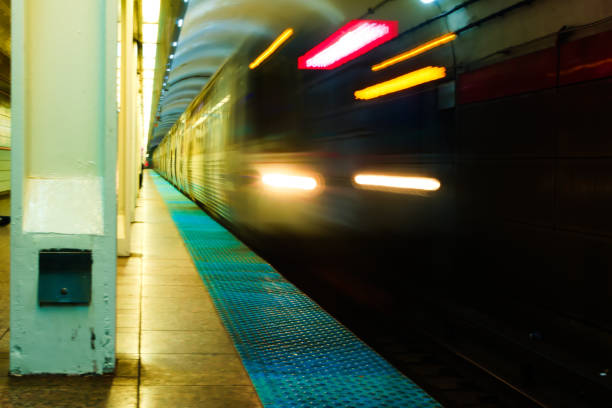 istock Subway train moves through a deserted platform leaving a blurred streak of light. High quality photo 1507178663