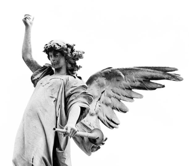 istock heralding angel with trumpet raises his arm 1507181321