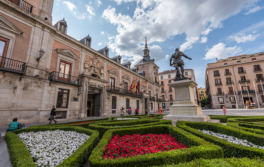 Madrid, Spain - June 20, 2023: Hot summer day in the Casa de la Villa in Madrid. The Casa de la Villa in Madrid is a building located in the Plaza de la Villa, adjacent to Calle Mayor in Madrid that was inaugurated in 1692. Currently its use is limited to official events and receptions.