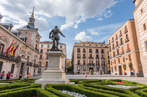 Madrid, Spain - June 20, 2023: Hot summer day in the Casa de la Villa in Madrid. The Casa de la Villa in Madrid is a building located in the Plaza de la Villa, adjacent to Calle Mayor in Madrid that was inaugurated in 1692. Currently its use is limited to official events and receptions.