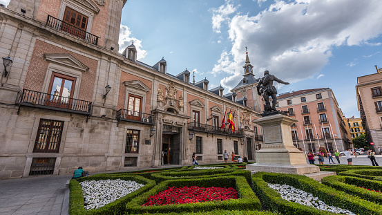 Madrid, Spain - June 20, 2023: Hot summer day in the Casa de la Villa in Madrid. The Casa de la Villa in Madrid is a building located in the Plaza de la Villa, adjacent to Calle Mayor in Madrid that was inaugurated in 1692. Currently its use is limited to official events and receptions.