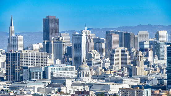 View from top to San Francisco with its Downtown