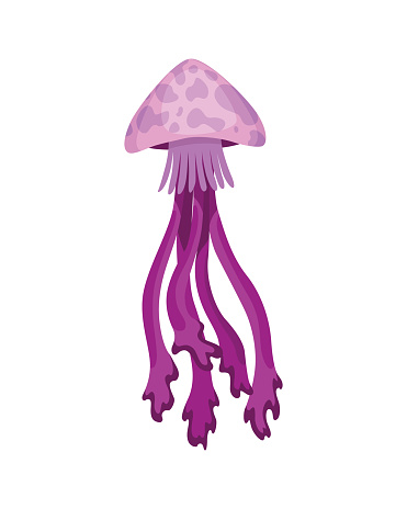 Jellyfish. Sea wildlife or ocean fauna concept. Aquatic underwater or undersea animal. Creative medusa flat icon for web design. Colorful swimming marine creature.