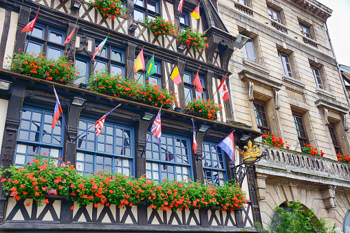Historical half-timbered buildings in Rouen, Normandy, France