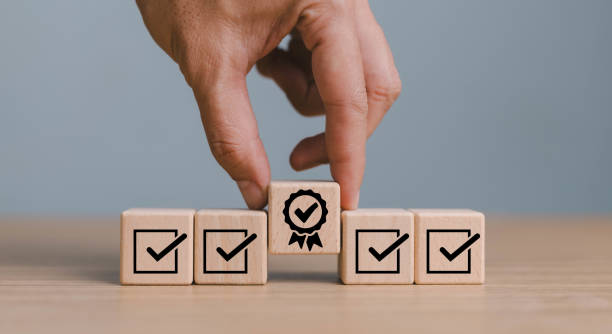 istock Quality management with Quality Assurance or QA and Quality Control or QC and improvement. Standardization, certification concept. Compliance to regulations and standards. Concept with manager. 1507222167
