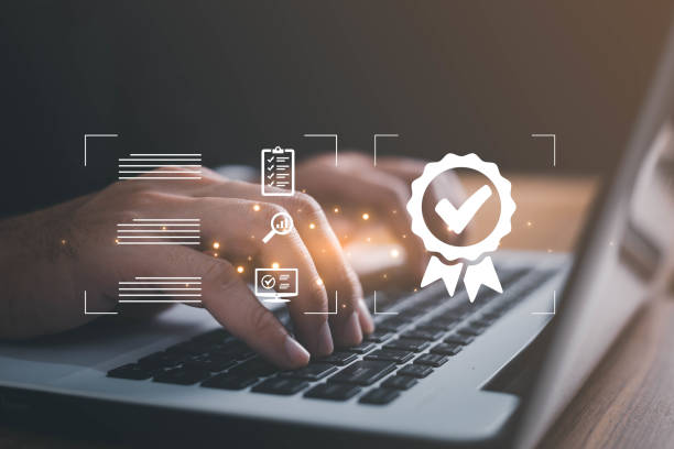 istock Quality management with Quality Assurance or QA and Quality Control or QC and improvement. Standardization, certification concept. Compliance to regulations and standards. Concept with manager. 1507222225