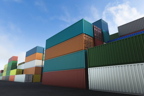 istock Cargo containers of different colors against the blue sky 1507222657