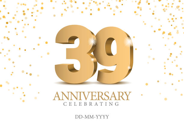 jubiläum 39. goldene 3d-zahlen. plakatvorlage für die feier des 39-jährigen jubiläums. - zahl 39 stock-grafiken, -clipart, -cartoons und -symbole