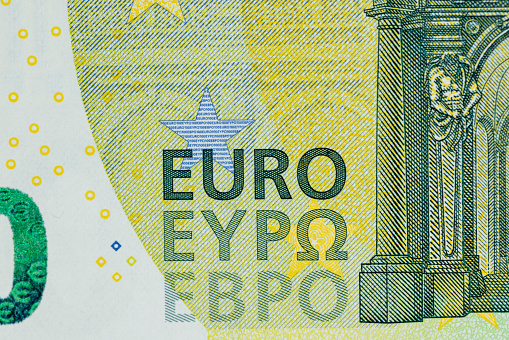details of the one hundred euro European banknote , a close-up of a part of the 100 euro banknote of the European Union