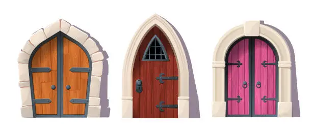 Vector illustration of Set of doors into castle