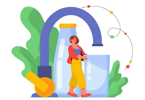 Vector illustration of Woman with glass of clean water concept