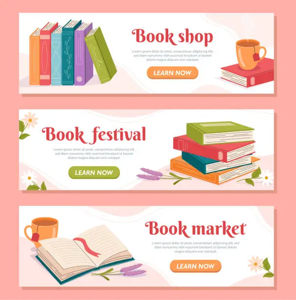 Vector illustration of Set of banners with books