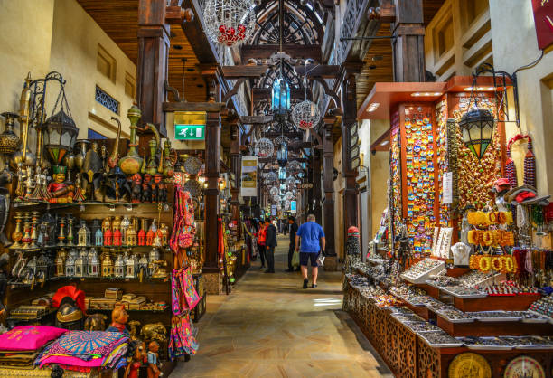 Dubai, UAE - Dec 9, 2018. Local market Souk Madinat Jumeirah in Dubai. The traditional Arab style bazaar is part of Madinat Jumeirah resort.