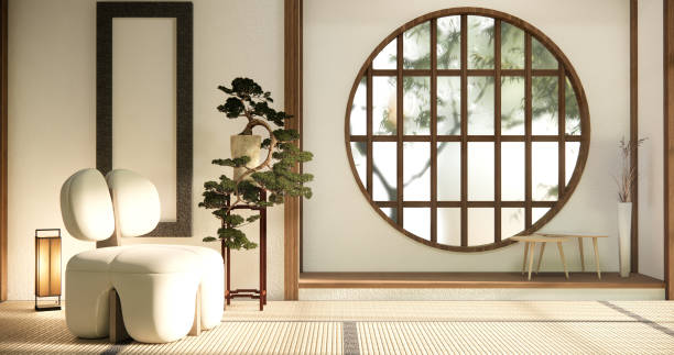 istock Minimalist japandi style living room decorated with sofa 1507323528