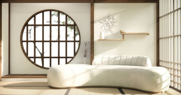 istock Minimalist japandi style living room decorated with sofa 1507323532