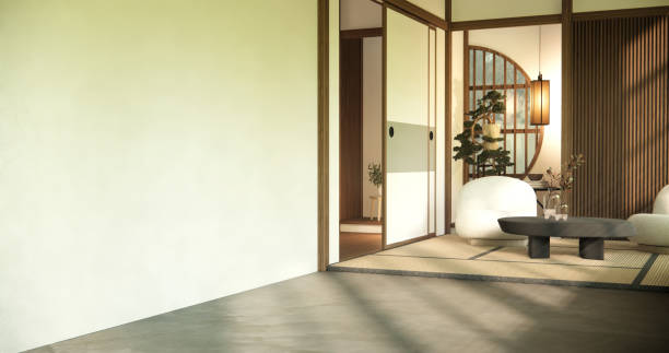 istock Minimalist japandi style living room decorated with sofa 1507323540