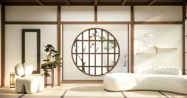 istock Minimalist japandi style living room decorated with sofa 1507323541