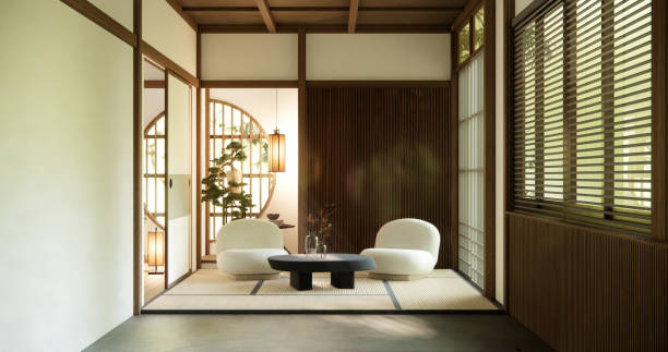 istock Minimalist japandi style living room decorated with sofa 1507323545